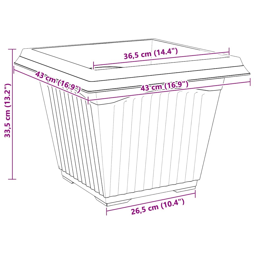 Vaso quadrato per fiori 24 pcs Rosso Mattone 43 x 43 x 33.5 cm