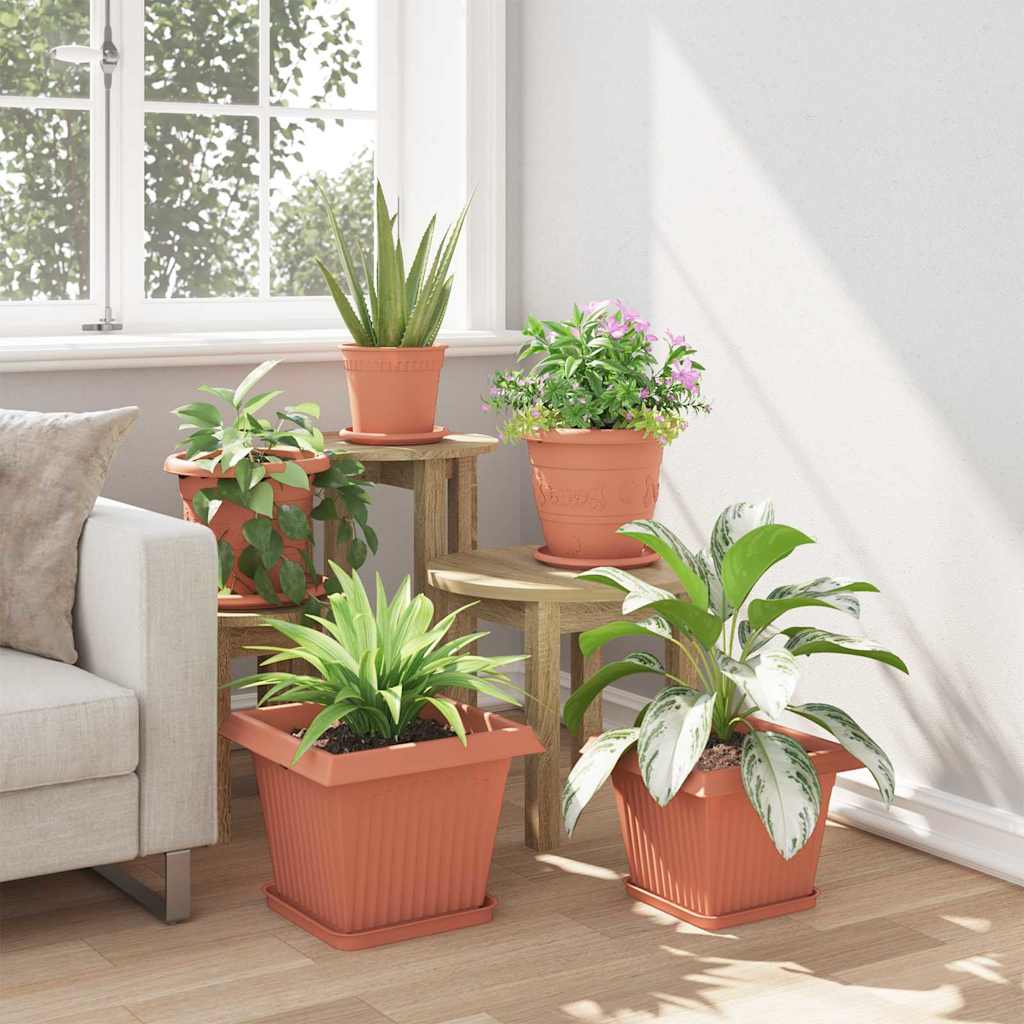 Vassoio Quadrato per Fiori 6 pcs Rosso Mattone Plastica