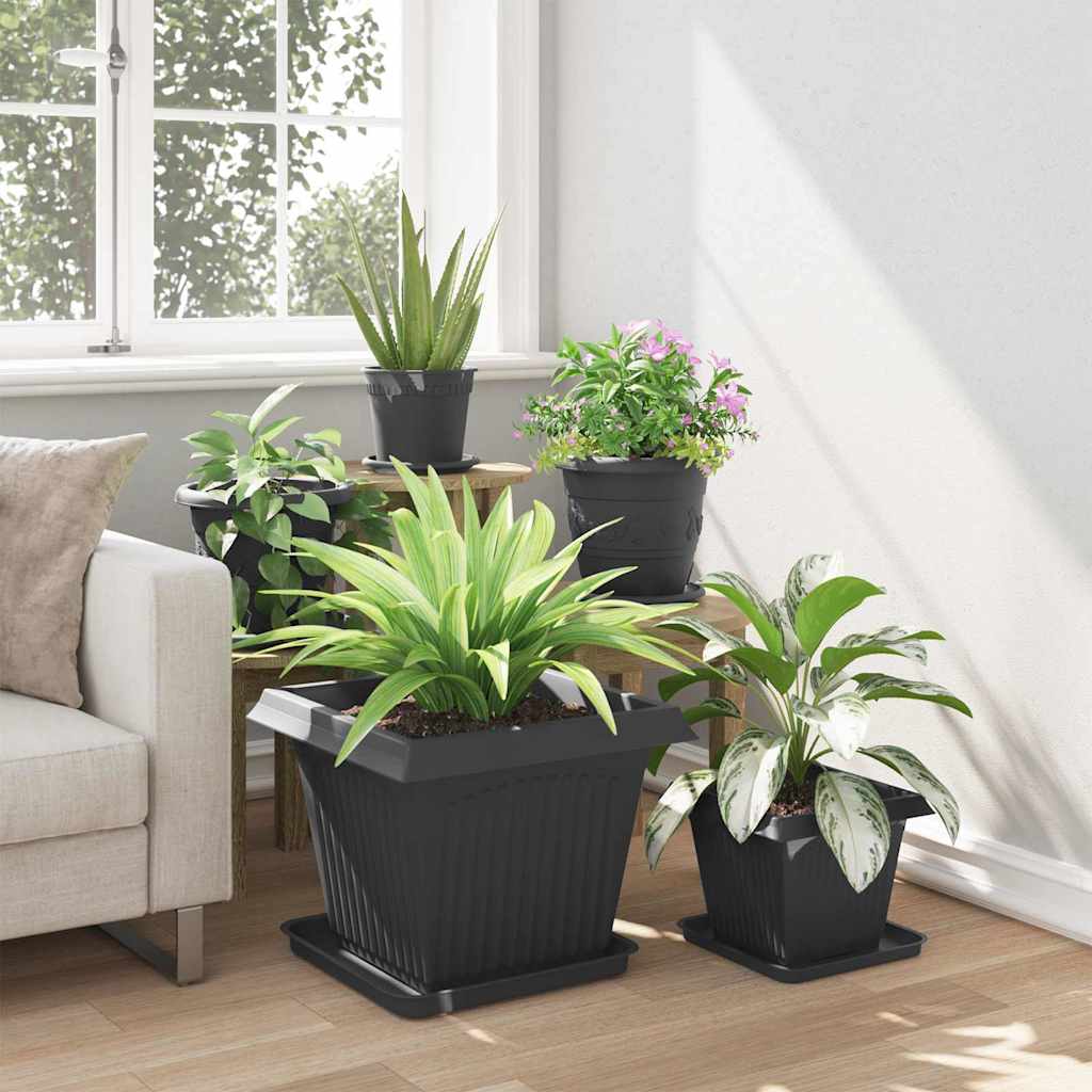 Vassoio Quadrato per Fiori 6 pcs Nero 36 x 36 x 2.5 cm Plastica | homemem39