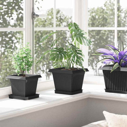 Vassoio Quadrato per Fiori 24 pcs Nero 15 x 15 x 2 cm Plastica | homemem39