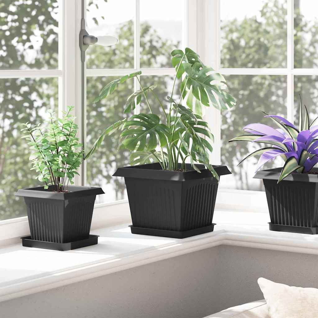 Vassoio Quadrato per Fiori 24 pcs Nero 18 x 18 x 2 cm Plastica | homemem39