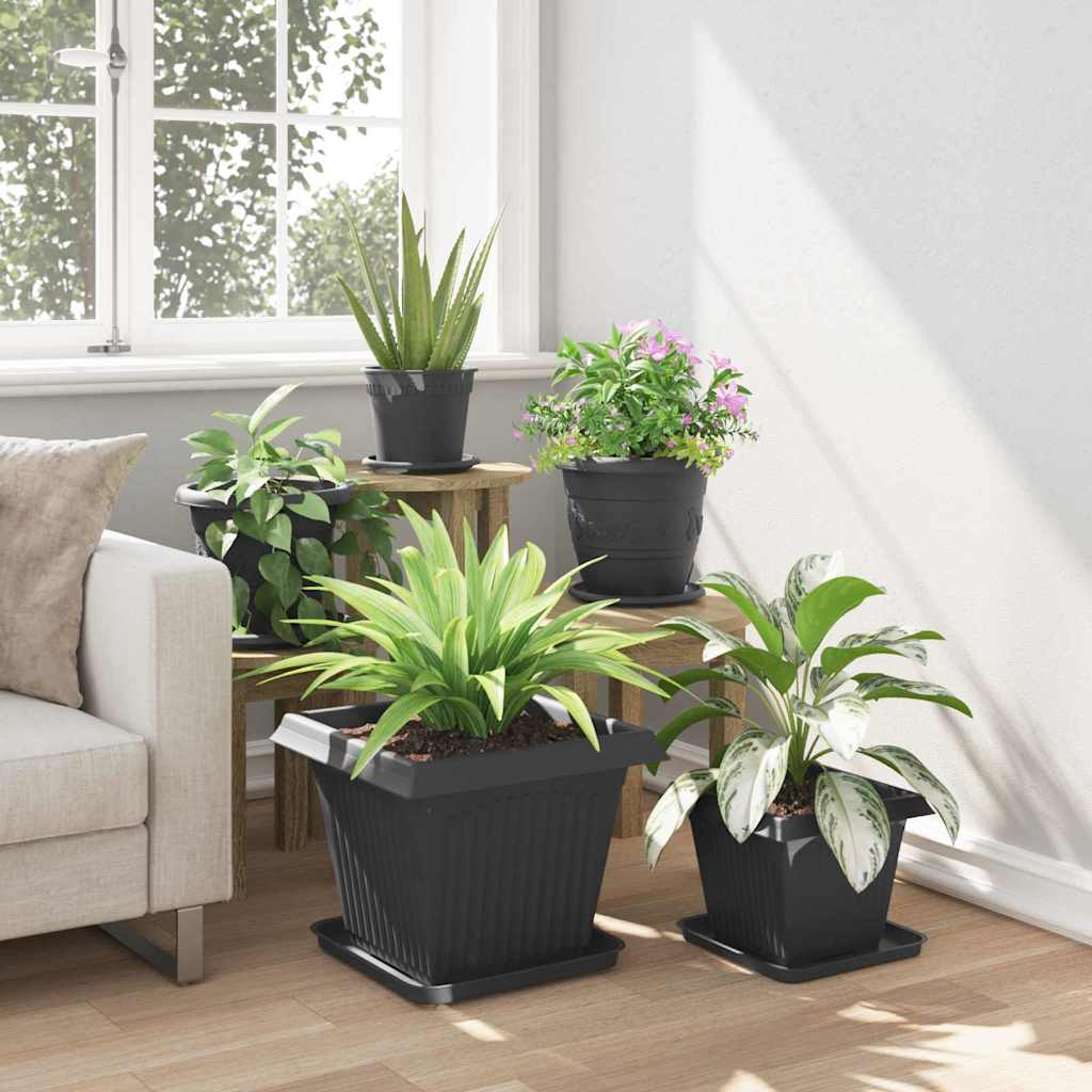 Vassoio Quadrato per Fiori 24 pcs Nero 32 x 32 x 2,5 cm | homemem39