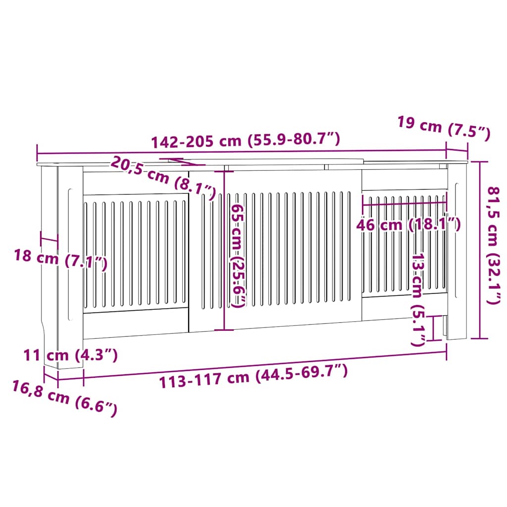 Copertura per radiatori 2 pcs Grigio 205x20,5x81,5cm