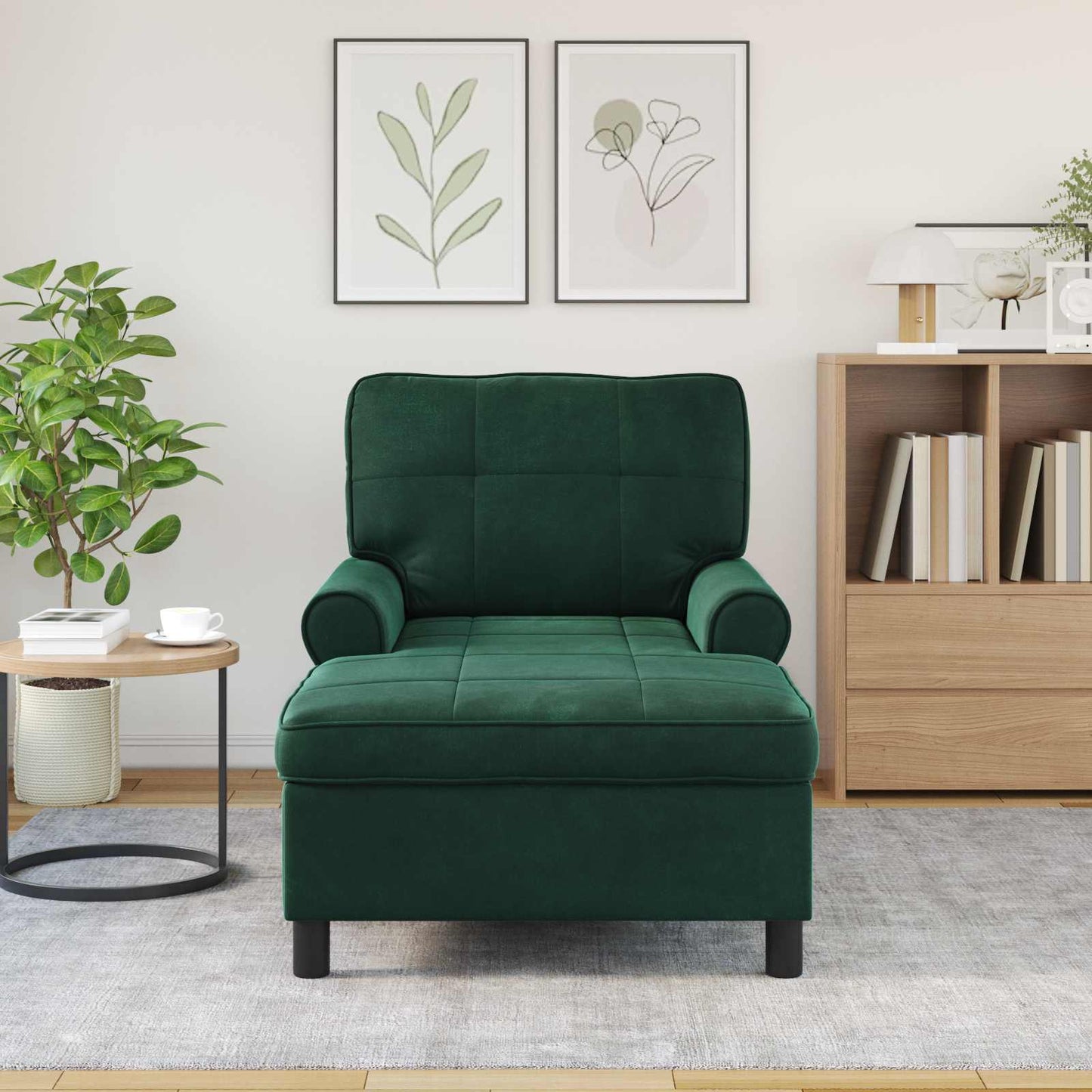 Chaise Lounge con cuscino Verde Scuro 91 x 157 x 91 cm Velluto