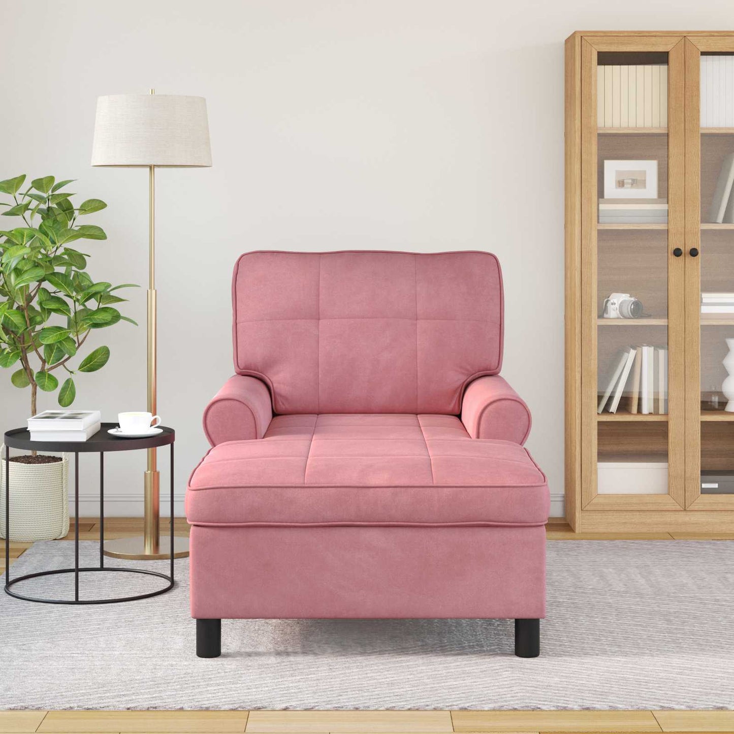 Chaise Lounge con cuscino Rosa 91 x 157 x 91 cm Velluto