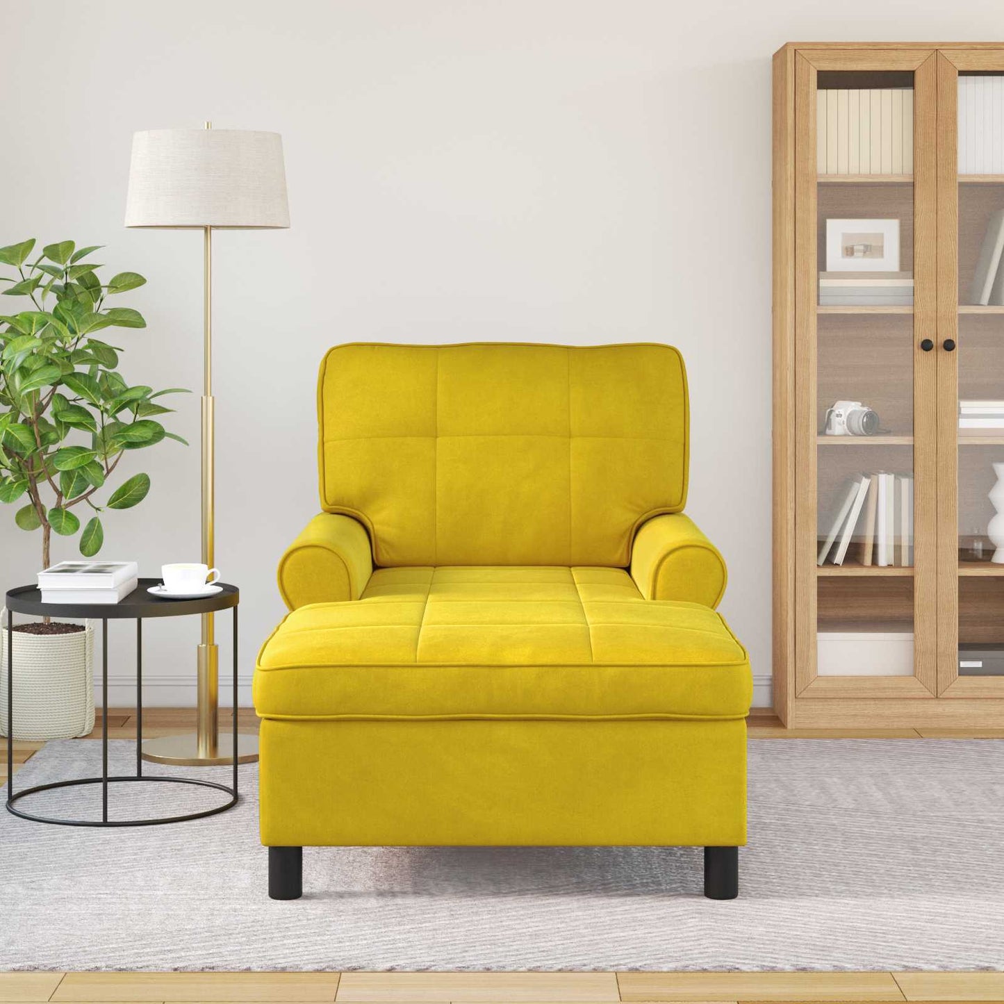 Chaise Lounge con cuscino Giallo 91 x 157 x 91 cm Velluto