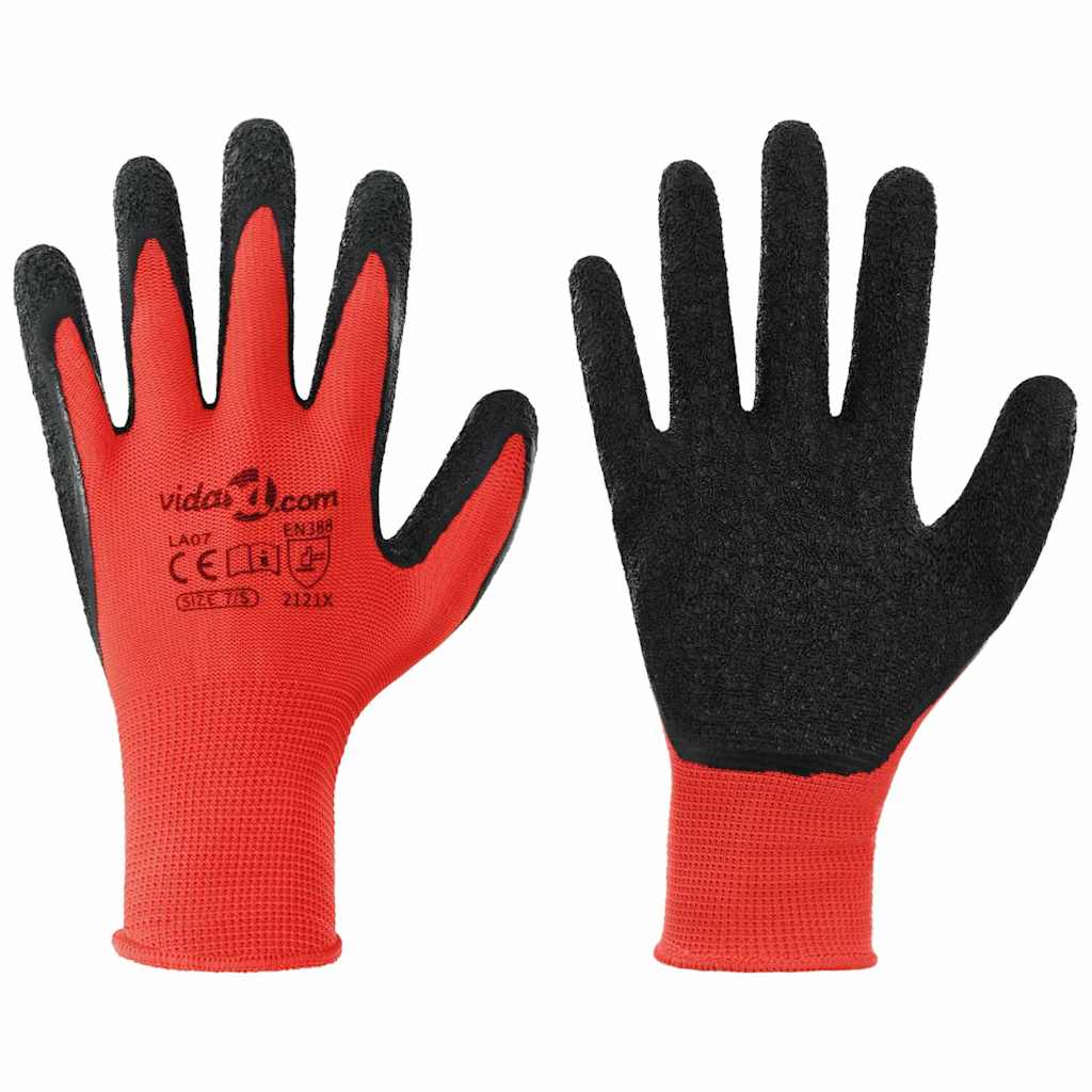 Guanti da Lavoro 12 pcs Rosso e Nero 7 / S | homemem39
