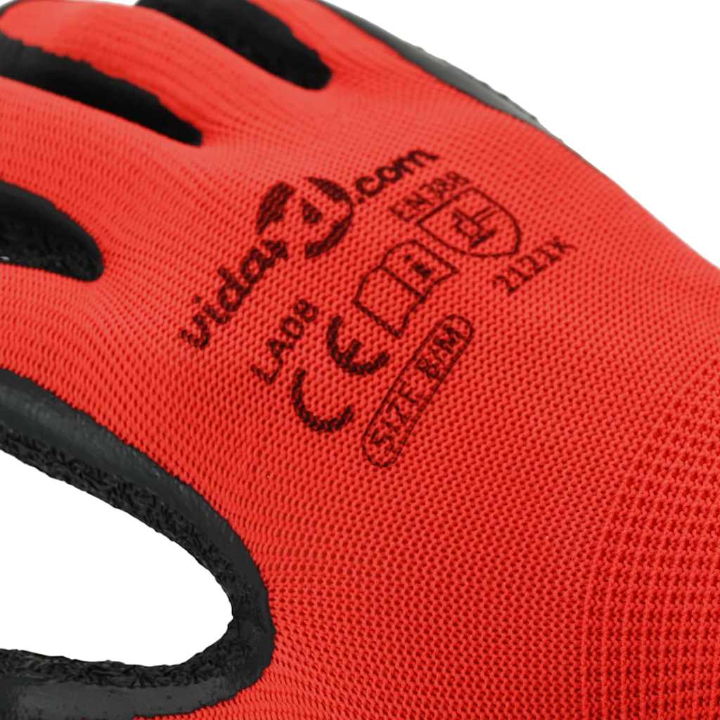 Guanti da Lavoro 12 pcs Rosso e Nero 8 / m