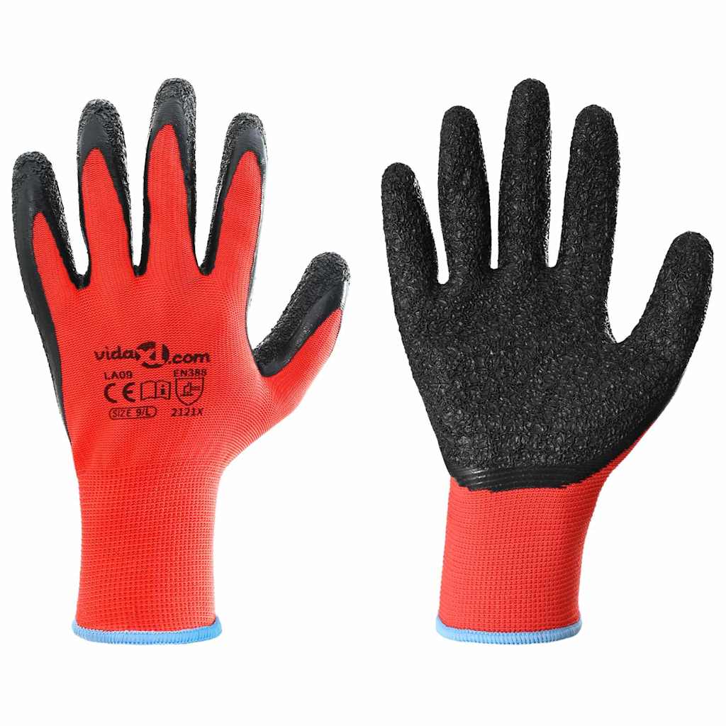 Guanti da Lavoro 24 pcs Rosso e Nero 9 / l