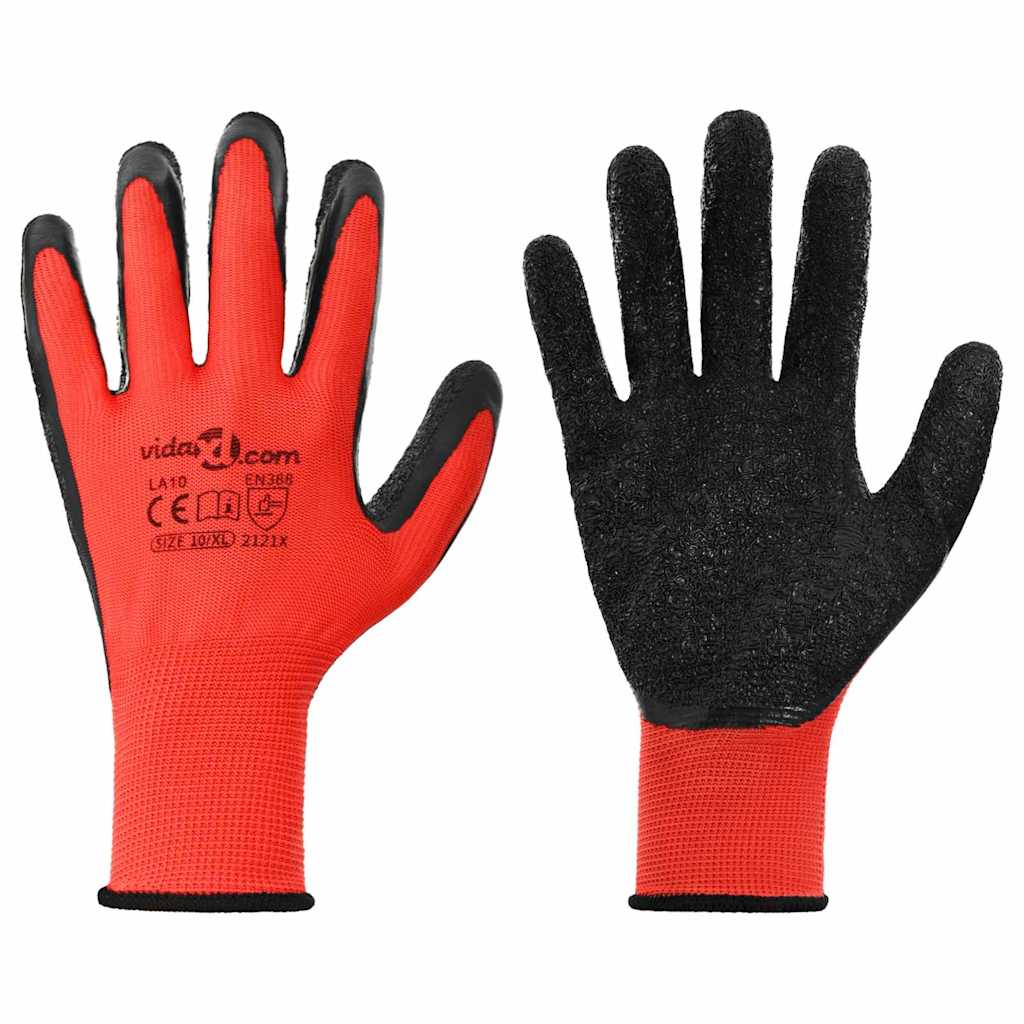 Guanti da Lavoro 24 pcs Rosso e Nero 10 / xl