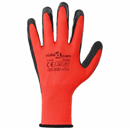Guanti da Lavoro 24 pcs Rosso e Nero 10 / xl | homemem39