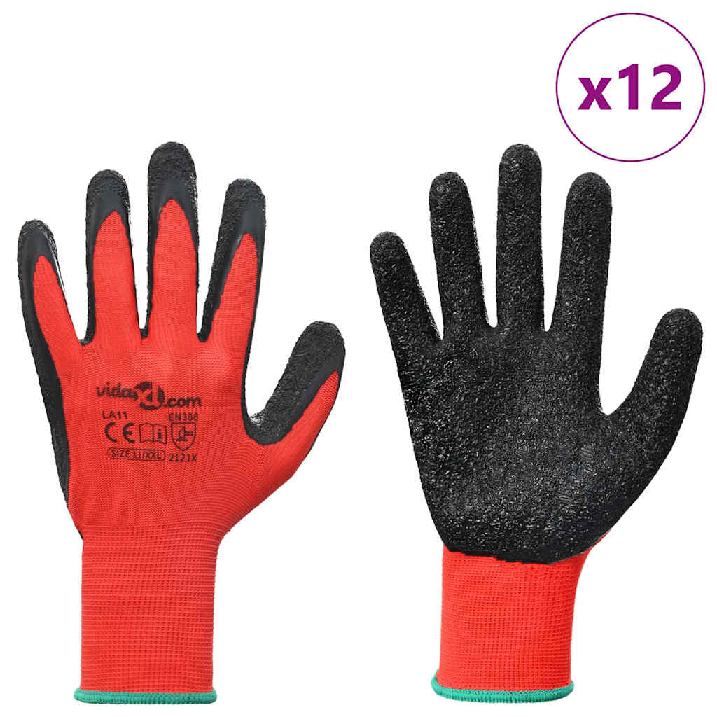 Guanti da Lavoro 12 pcs Rosso e Nero 11 / XXL | homemem39