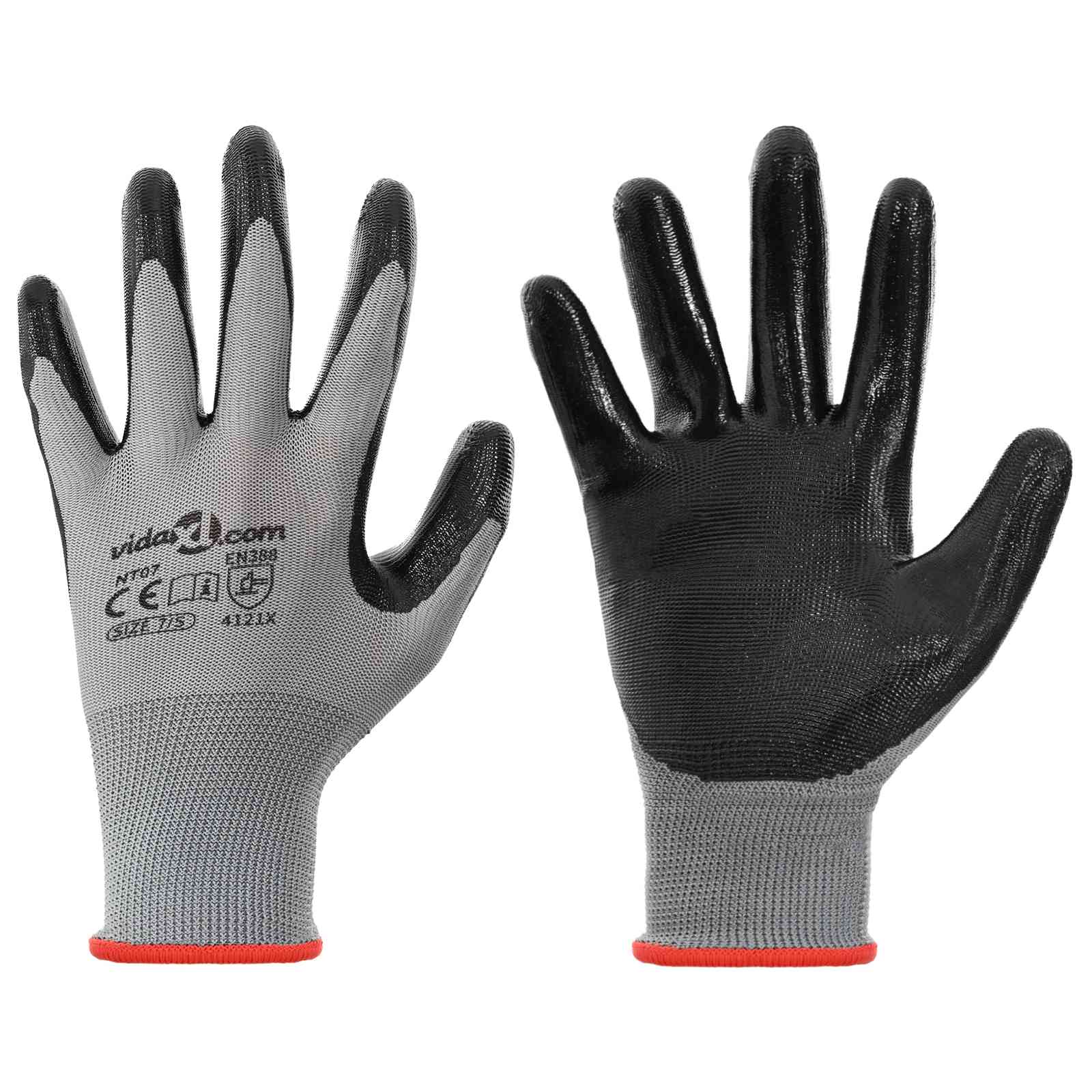 Guanti da Lavoro 12 pcs Grigio e Nero 7 / S Poliestere | homemem39