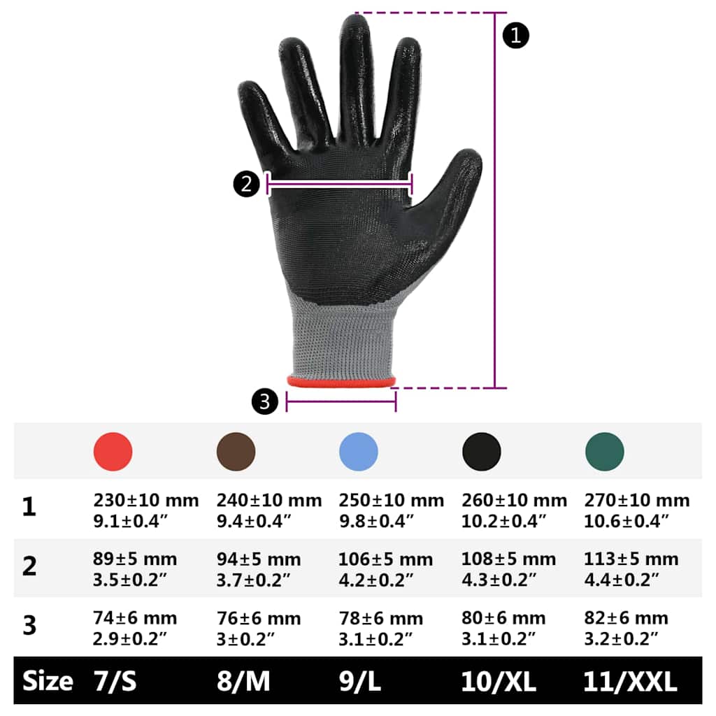 Guanti da Lavoro 12 pcs Grigio e Nero 7 / S Poliestere | homemem39