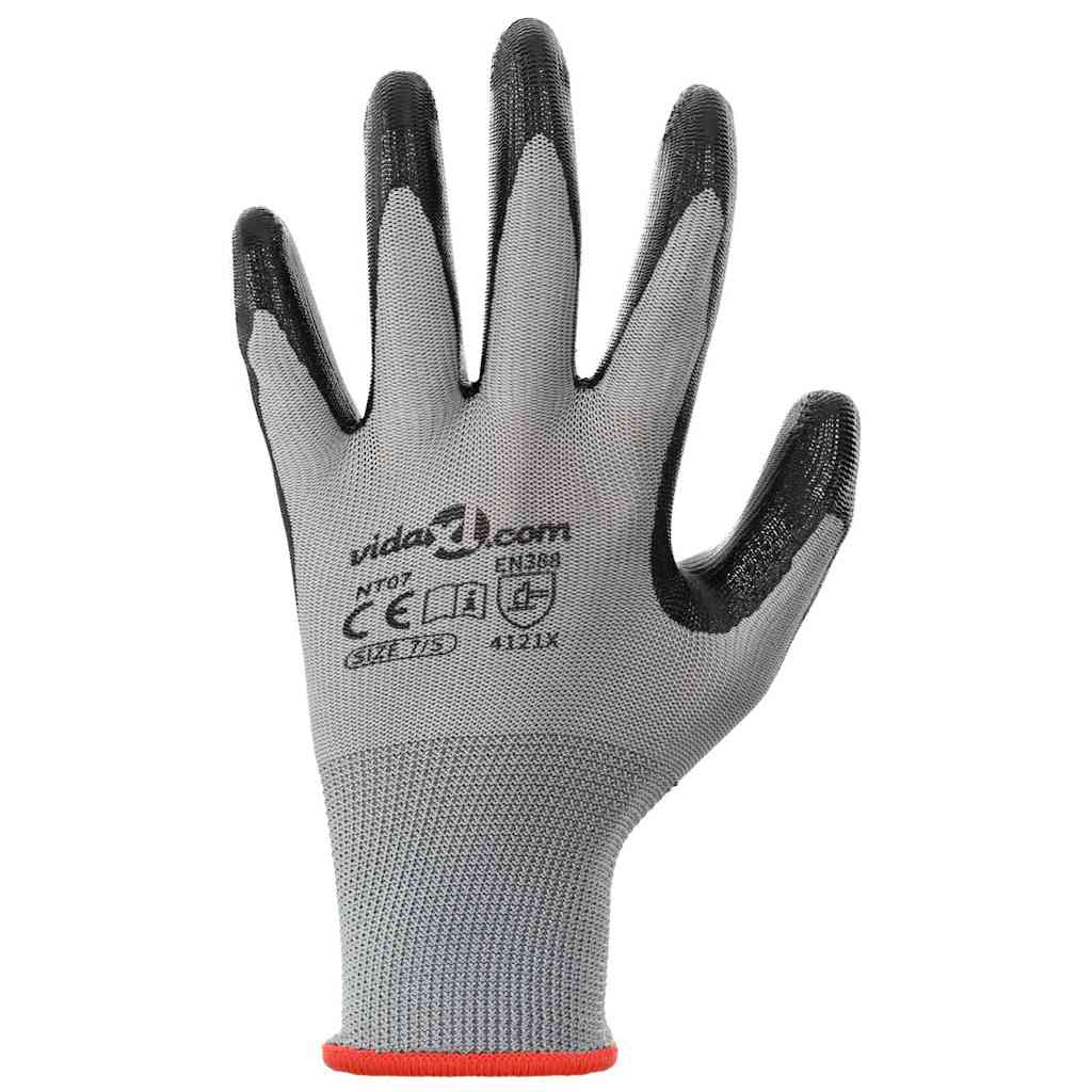 Guanti da Lavoro 24 pcs Grigio e Nero 7 / S Poliestere | homemem39