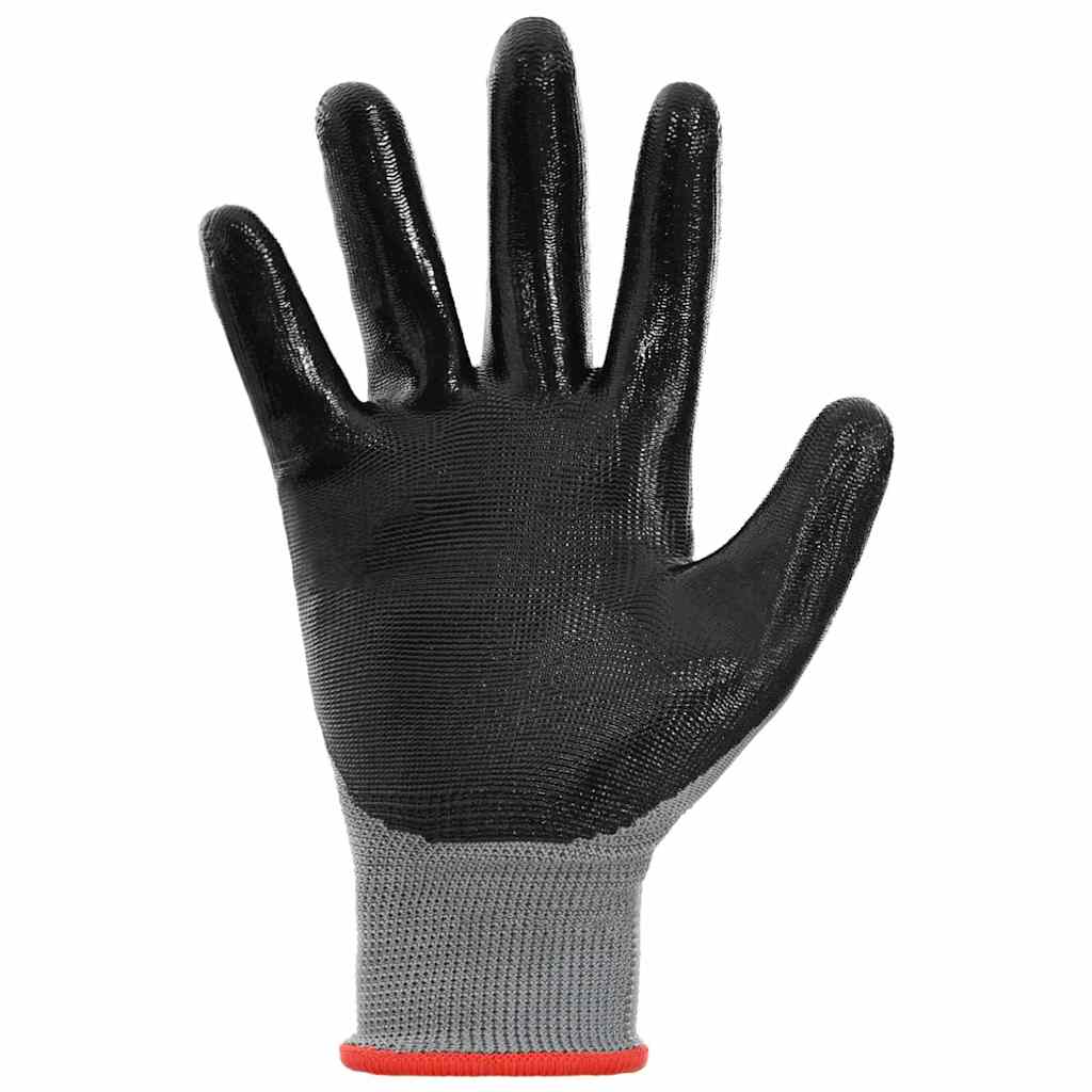 Guanti da Lavoro 24 pcs Grigio e Nero 7 / S Poliestere