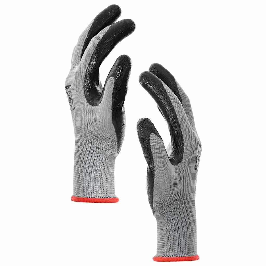Guanti da Lavoro 24 pcs Grigio e Nero 7 / S Poliestere