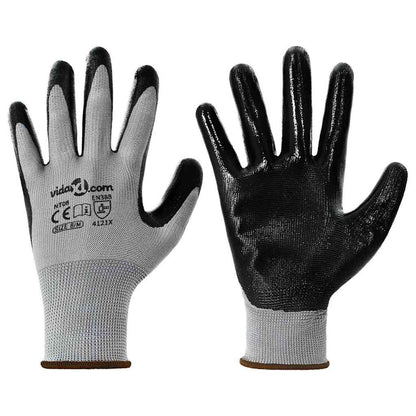 Guanti da Lavoro 12 pcs Grigio e Nero 8 / m Poliestere | homemem39