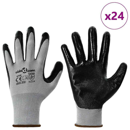 Guanti da Lavoro 24 pcs Grigio e Nero 8 / m Poliestere | homemem39