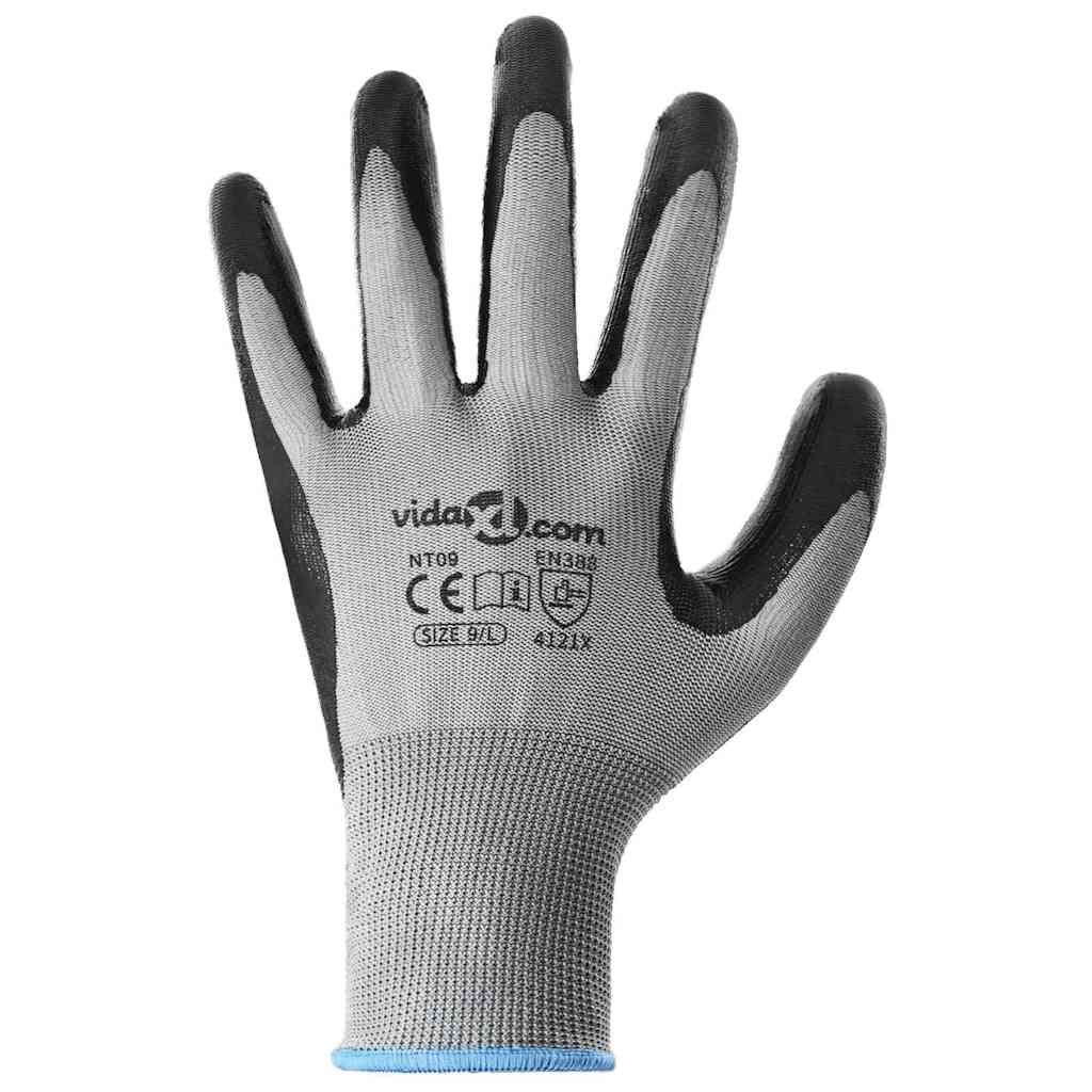 Guanti da Lavoro 12 pcs Grigio e Nero 9 / l Poliestere | homemem39