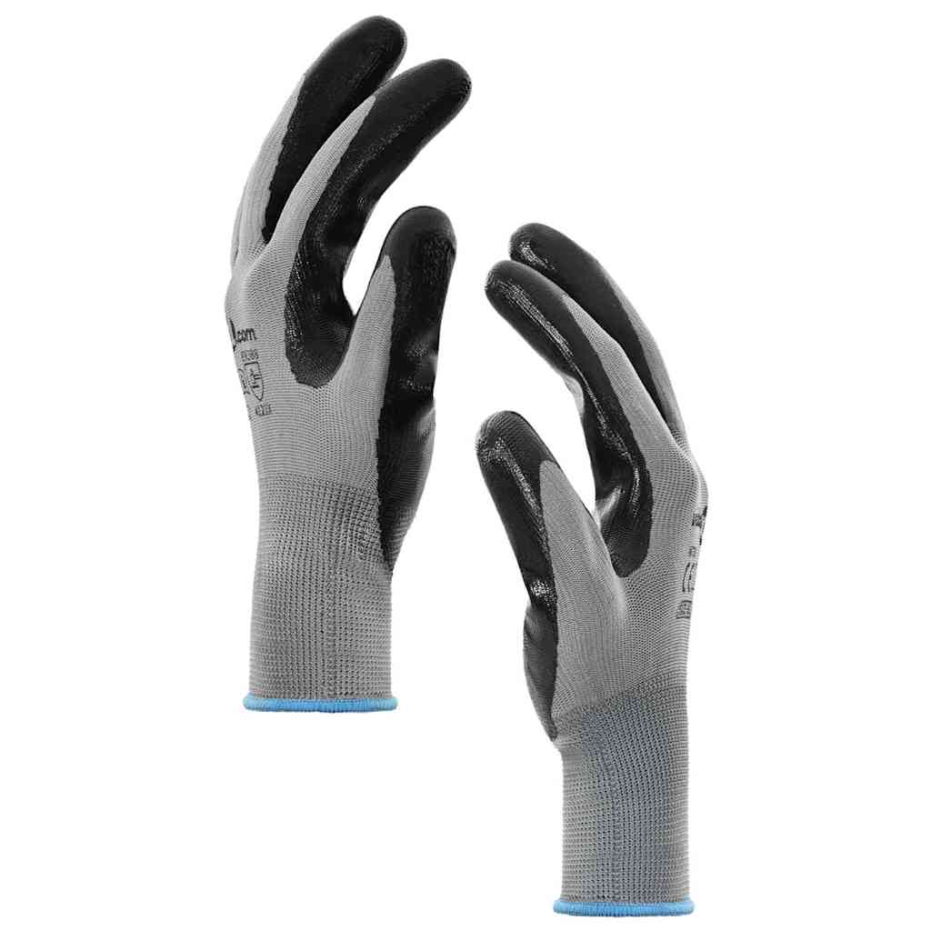 Guanti da Lavoro 12 pcs Grigio e Nero 9 / l Poliestere | homemem39