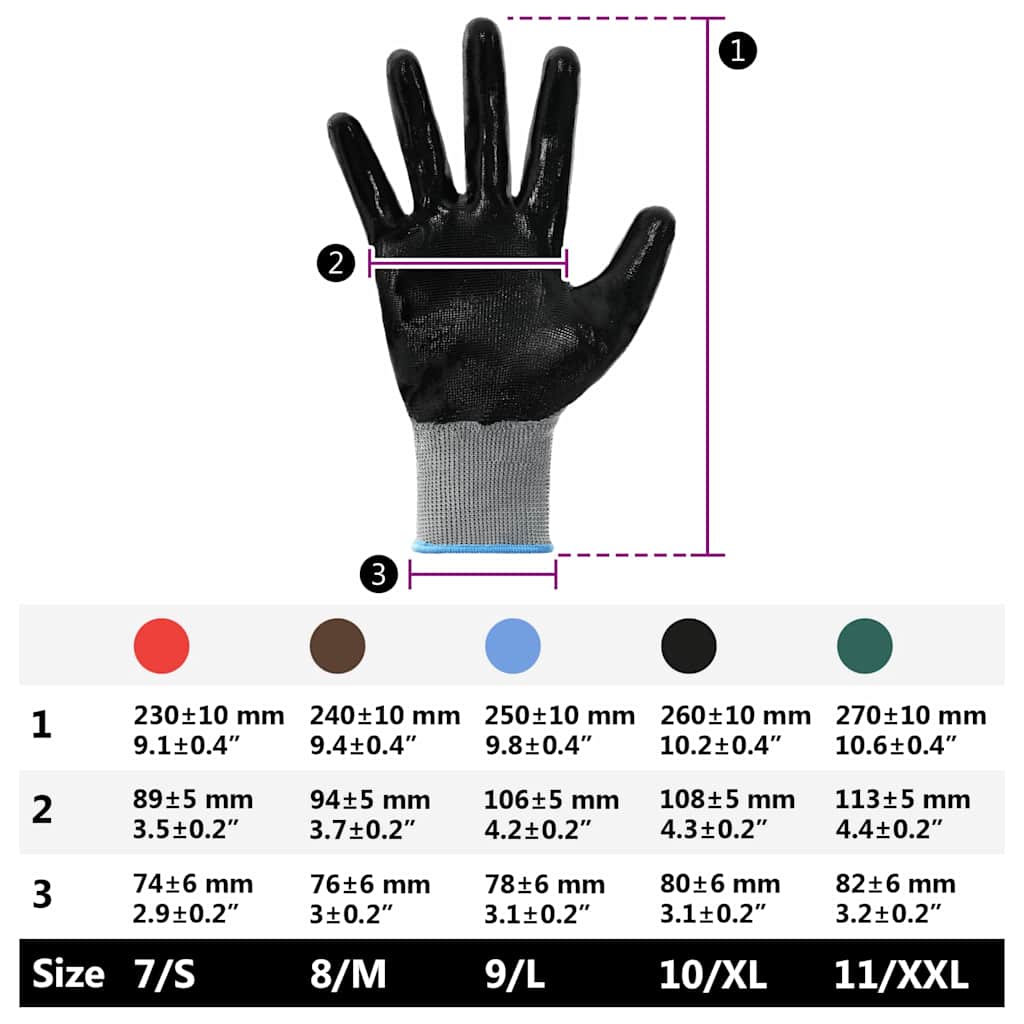 Guanti da Lavoro 12 pcs Grigio e Nero 9 / l Poliestere | homemem39