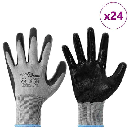 Guanti da Lavoro 24 pcs Grigio e Nero 9 / l Poliestere | homemem39