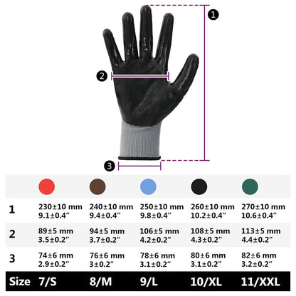 Guanti da Lavoro 12 pcs Grigio e Nero 10 / xl Poliestere | homemem39