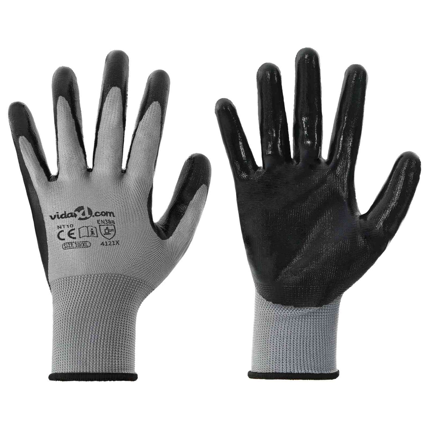 Guanti da Lavoro 24 pcs Grigio e Nero 10 / xl Poliestere | homemem39