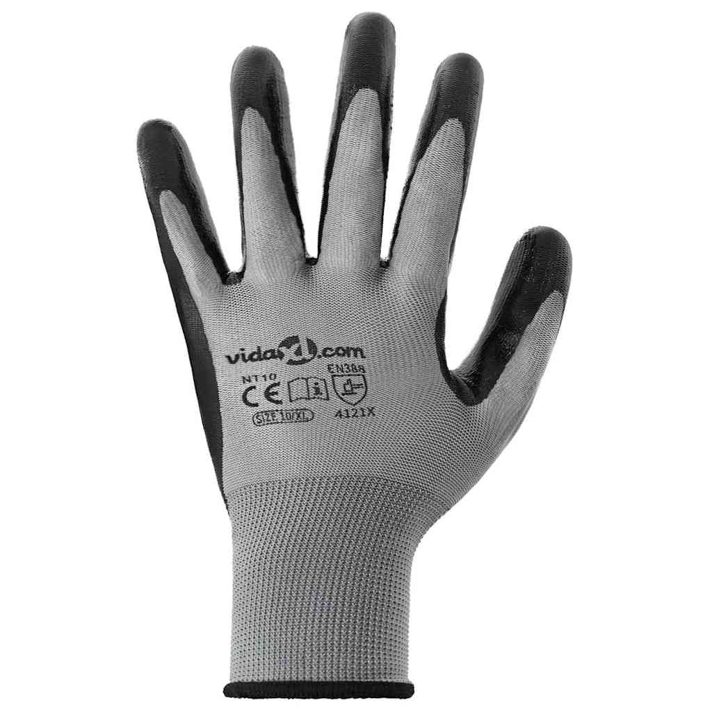 Guanti da Lavoro 24 pcs Grigio e Nero 10 / xl Poliestere | homemem39