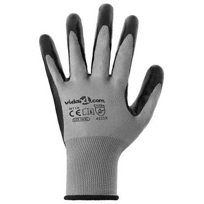 Guanti da Lavoro 24 pcs Grigio e Nero 10 / xl Poliestere | homemem39