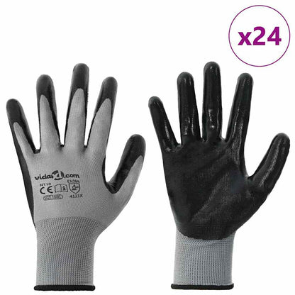 Guanti da Lavoro 24 pcs Grigio e Nero 10 / xl Poliestere | homemem39