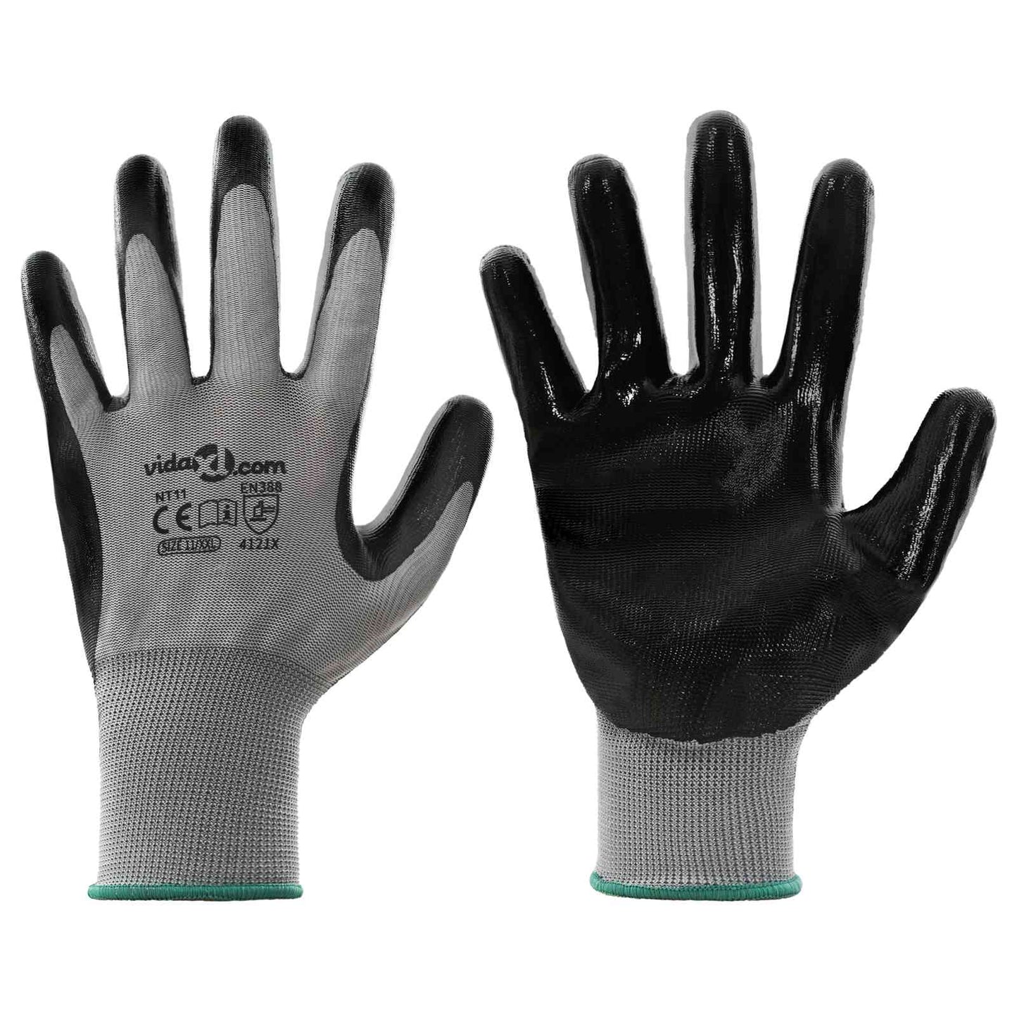 Guanti da Lavoro 12 pcs Grigio e Nero 11 / XXL Poliestere | homemem39