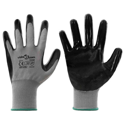 Guanti da Lavoro 12 pcs Grigio e Nero 11 / XXL Poliestere | homemem39
