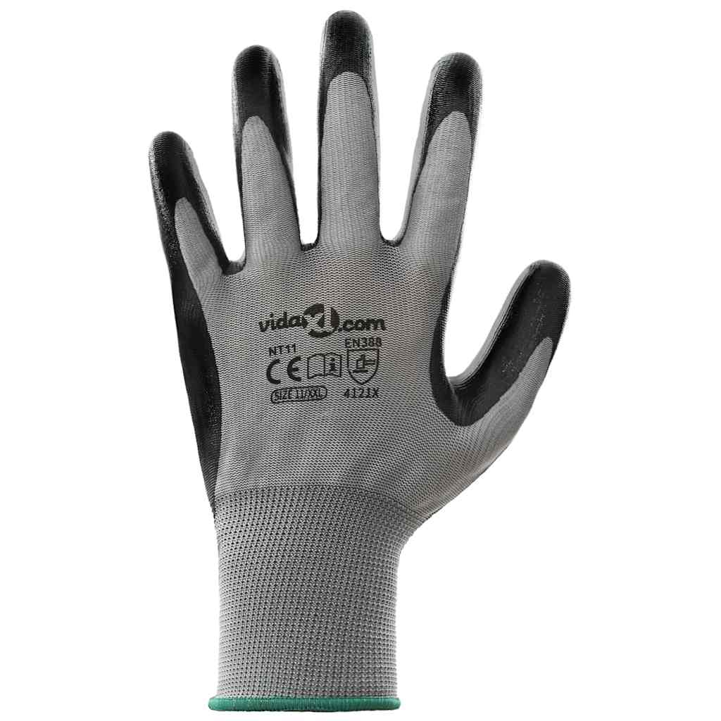 Guanti da Lavoro 12 pcs Grigio e Nero 11 / XXL Poliestere | homemem39