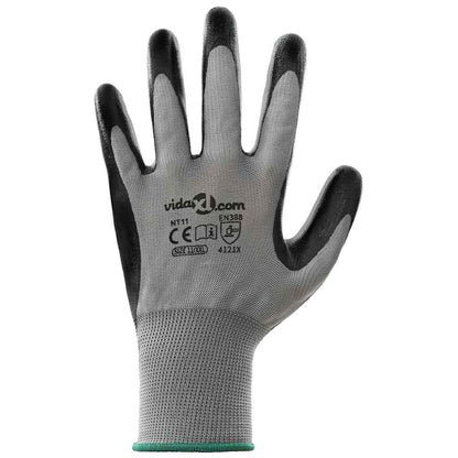 Guanti da Lavoro 24 pcs Grigio e Nero 11 / XXL Poliestere | homemem39