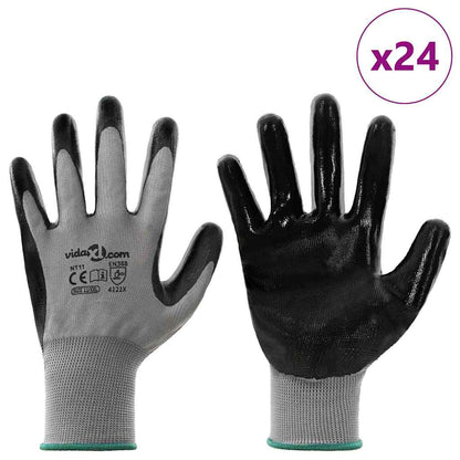 Guanti da Lavoro 24 pcs Grigio e Nero 11 / XXL Poliestere | homemem39