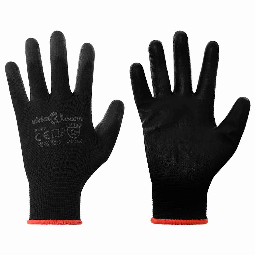 Guanti da Lavoro 12 pcs Nero 7 / S Poliestere | homemem39
