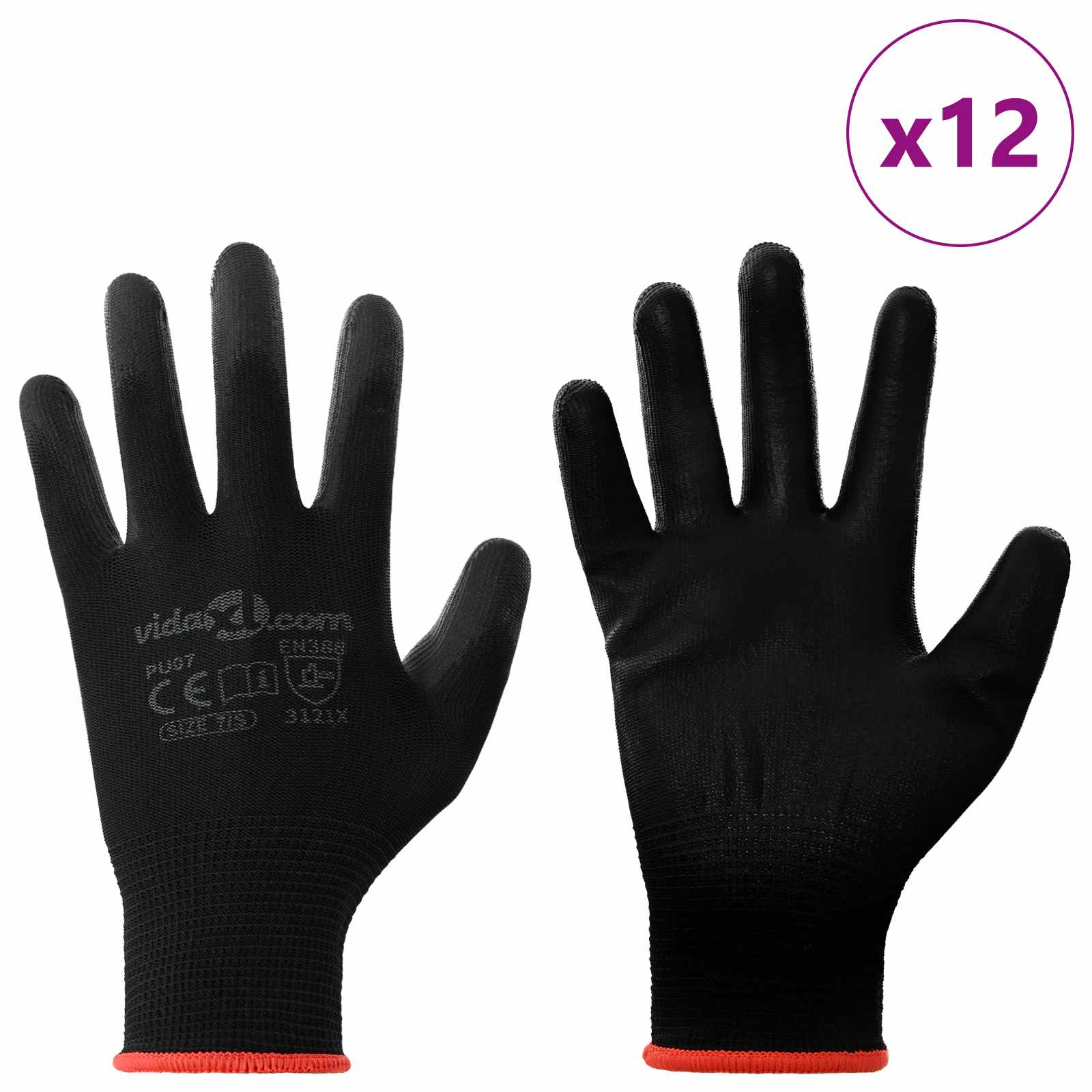 Guanti da Lavoro 12 pcs Nero 7 / S Poliestere | homemem39