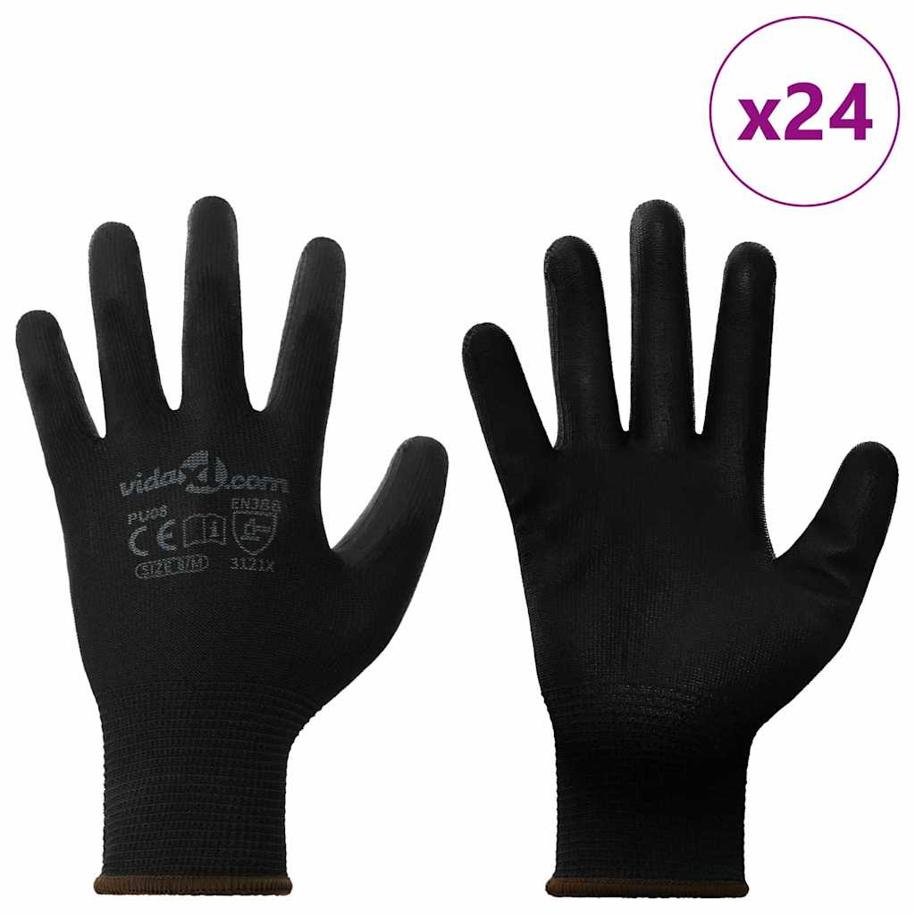 Guanti da Lavoro 24 pcs Nero 8 / m Poliestere | homemem39