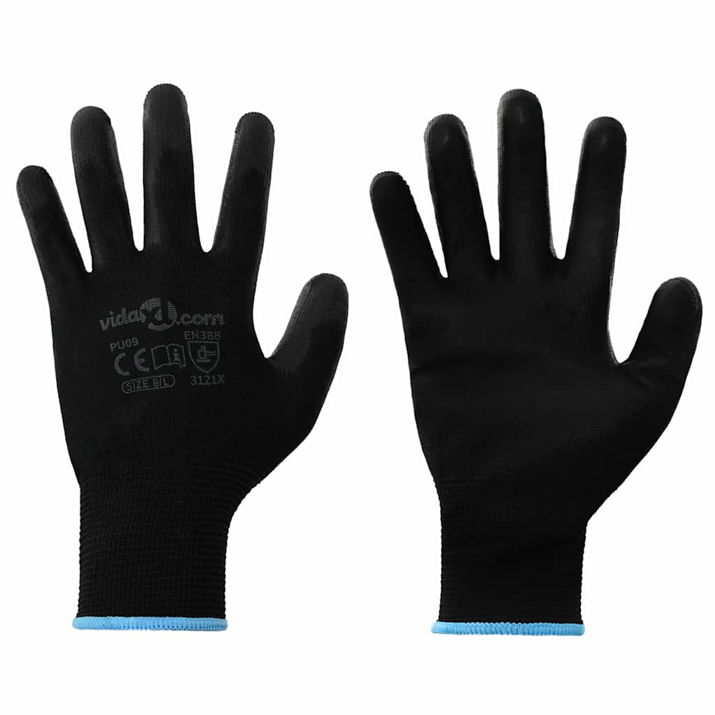 Guanti da Lavoro 12 pcs Nero 9 / l Poliestere | homemem39