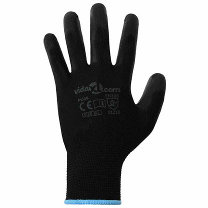 Guanti da Lavoro 12 pcs Nero 9 / l Poliestere | homemem39
