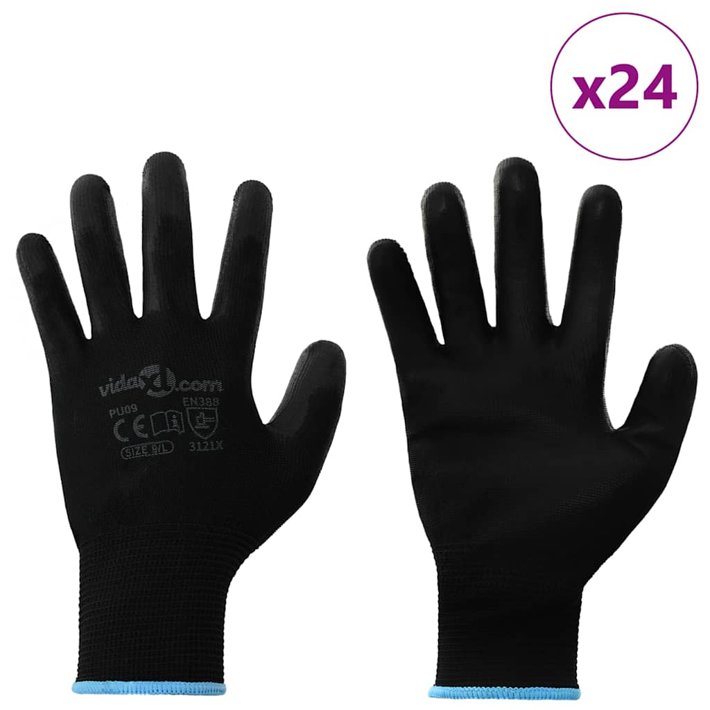 Guanti da Lavoro 24 pcs Nero 9 / l Poliestere | homemem39
