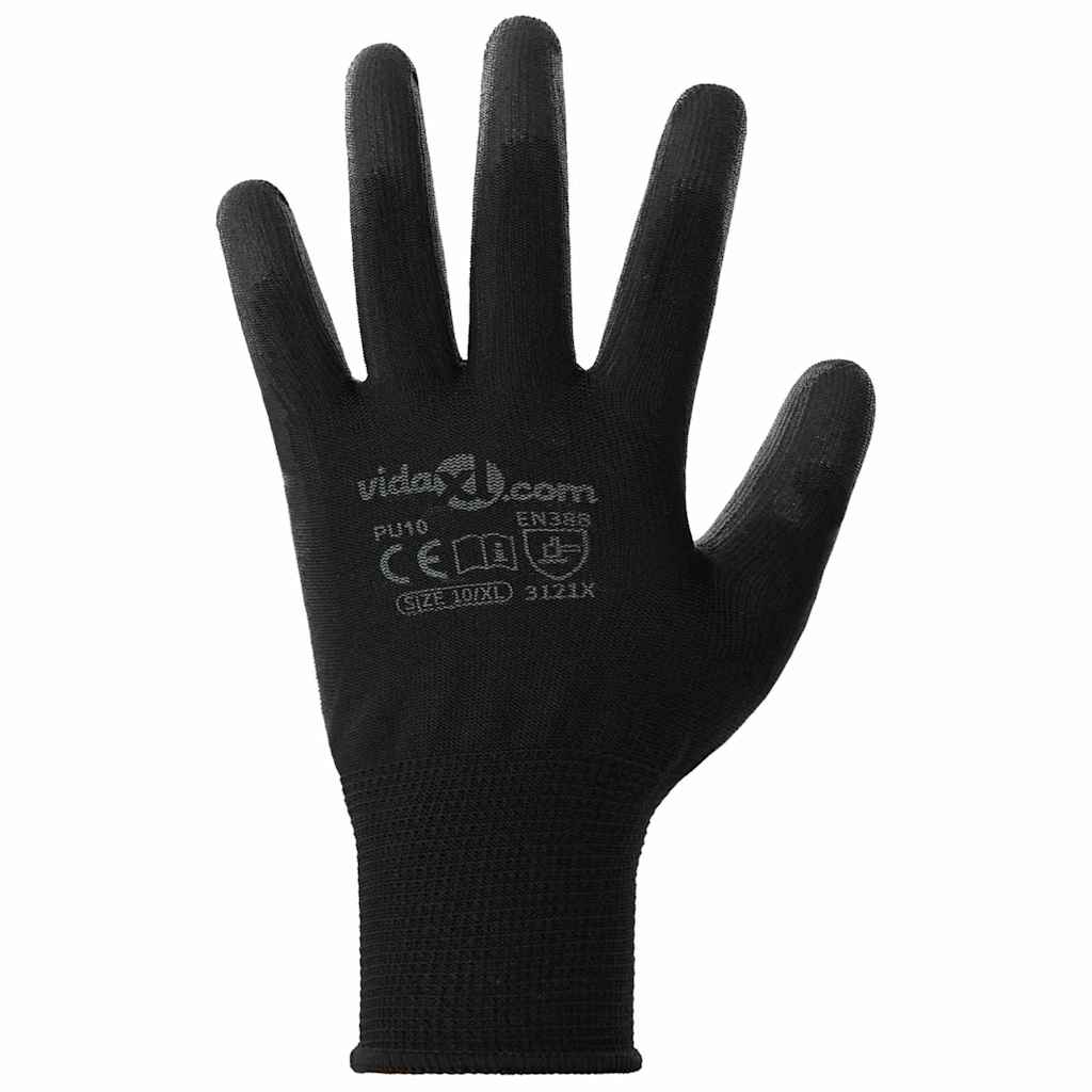 Guanti da Lavoro 12 pcs Nero 10 / xl Poliestere | homemem39