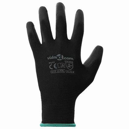 Guanti da Lavoro 12 pcs Nero 11 / XXL Poliestere | homemem39
