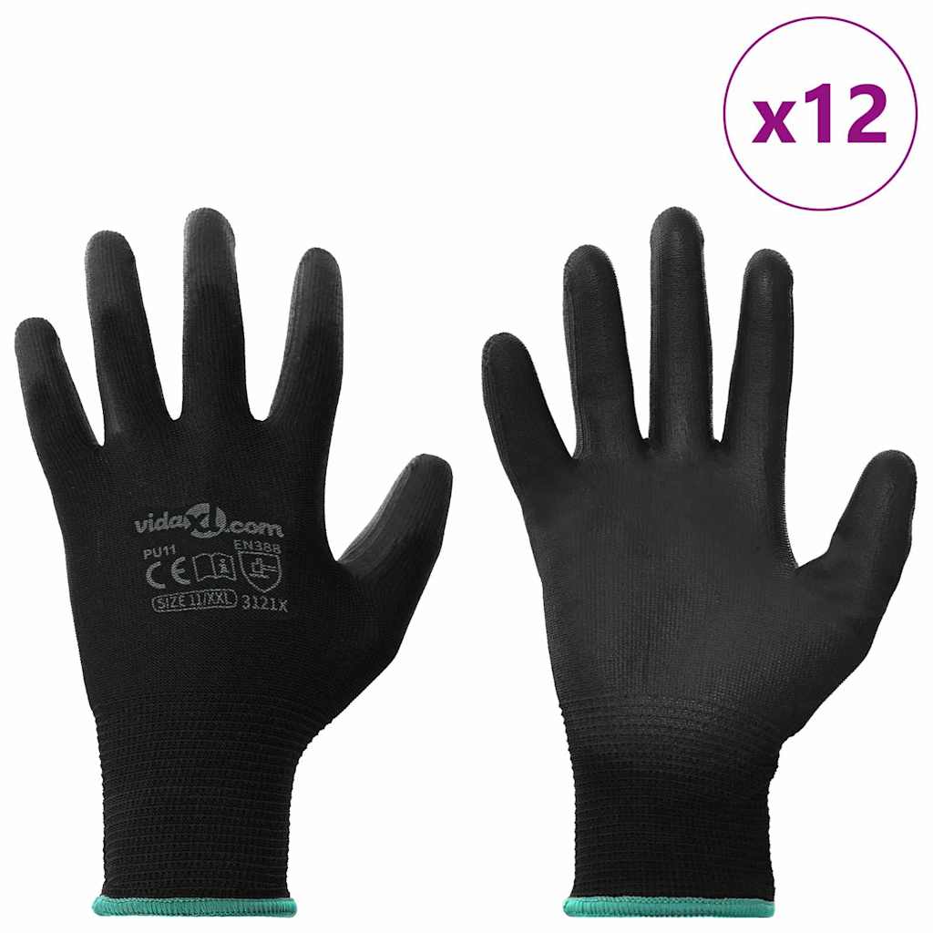 Guanti da Lavoro 12 pcs Nero 11 / XXL Poliestere | homemem39