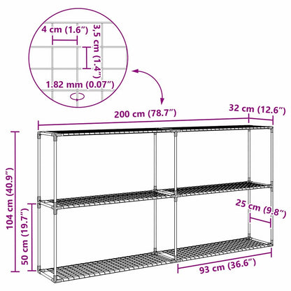 Supporto per piante a 3 livelli Nero 200 x 32 x 104 cm Acciaio