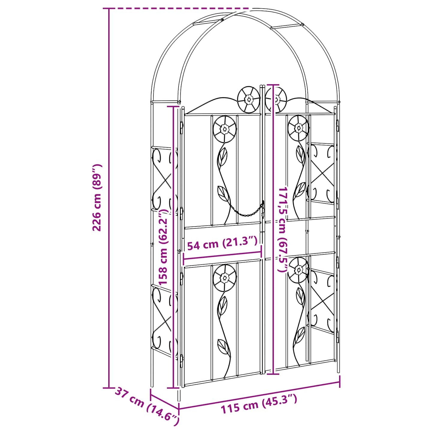 Arco da Giardino Tinta unita Nero 115 x 37 x 226 cm