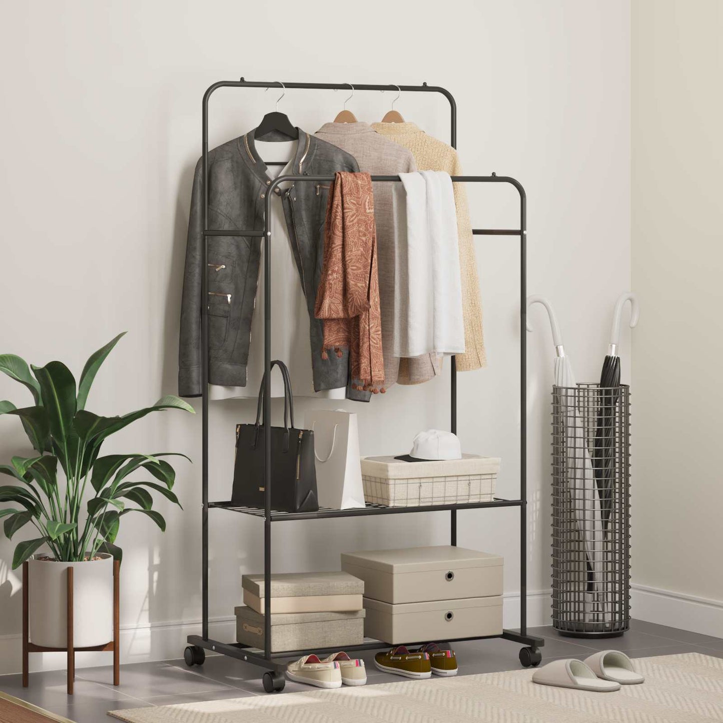 Stendibiancheria con lo scaffale Nero 80 x 53 x 156 cm