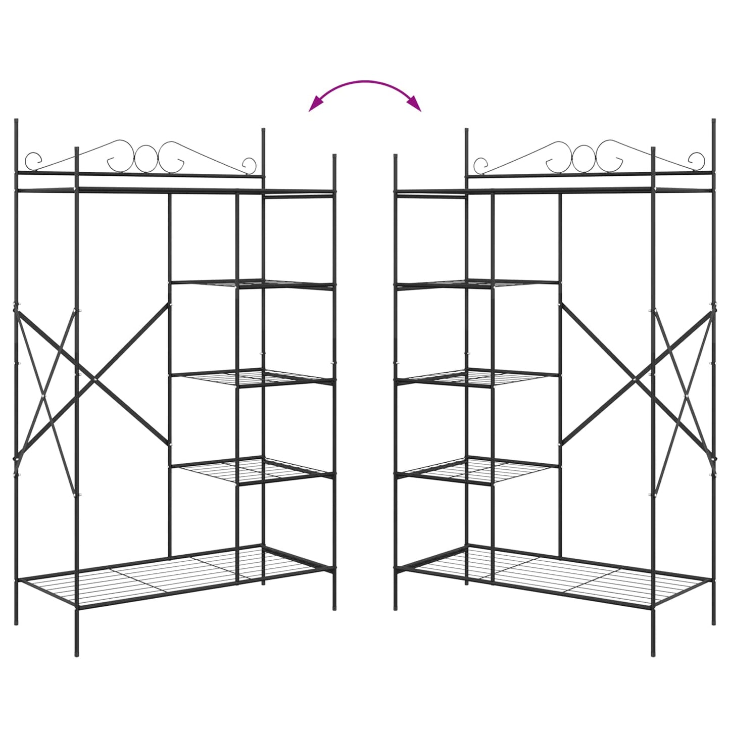 Armadio Aperto con lo scaffale Nero 104,5 x 45 x 172 cm Acciaio | homemem39